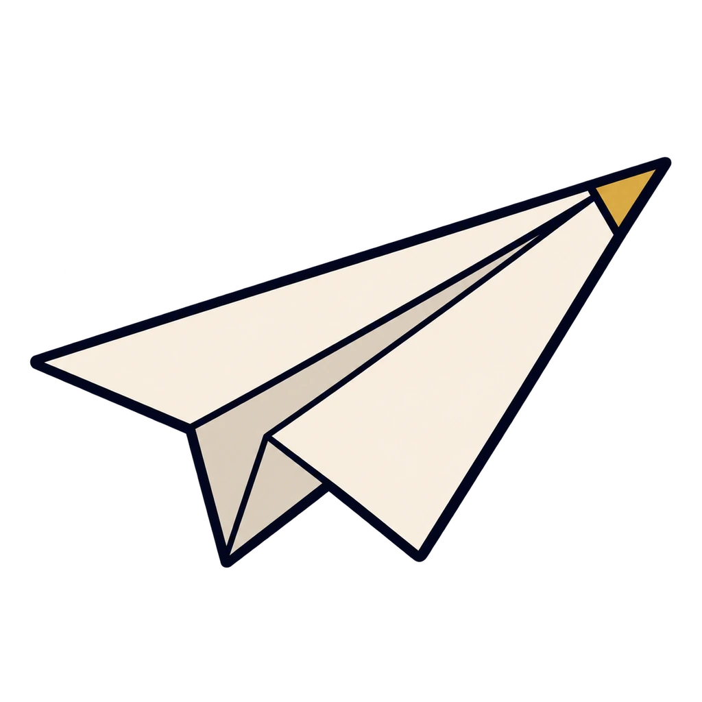 A cream paper airplane with a gold tip.