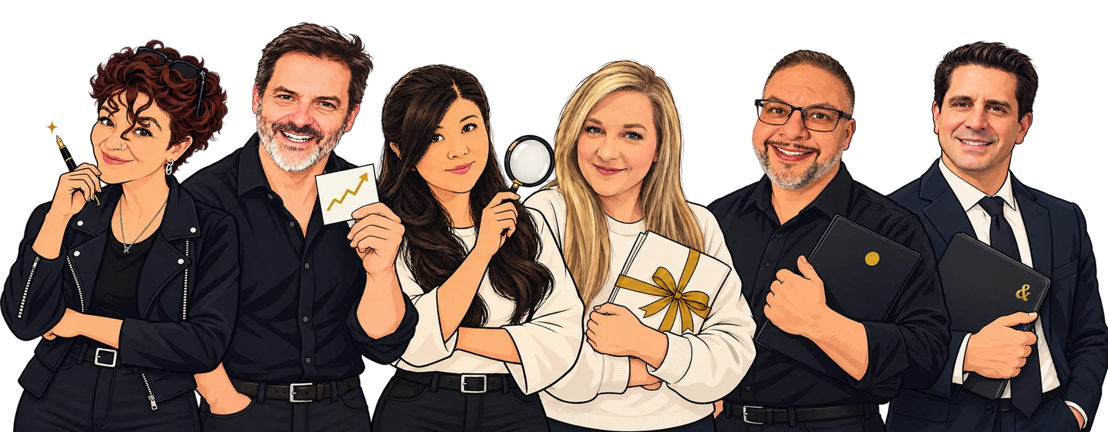 Lisa, Nate, Evy, Sam, Derrick, and Adam, from left to right. Trivenn joins the next portrait.