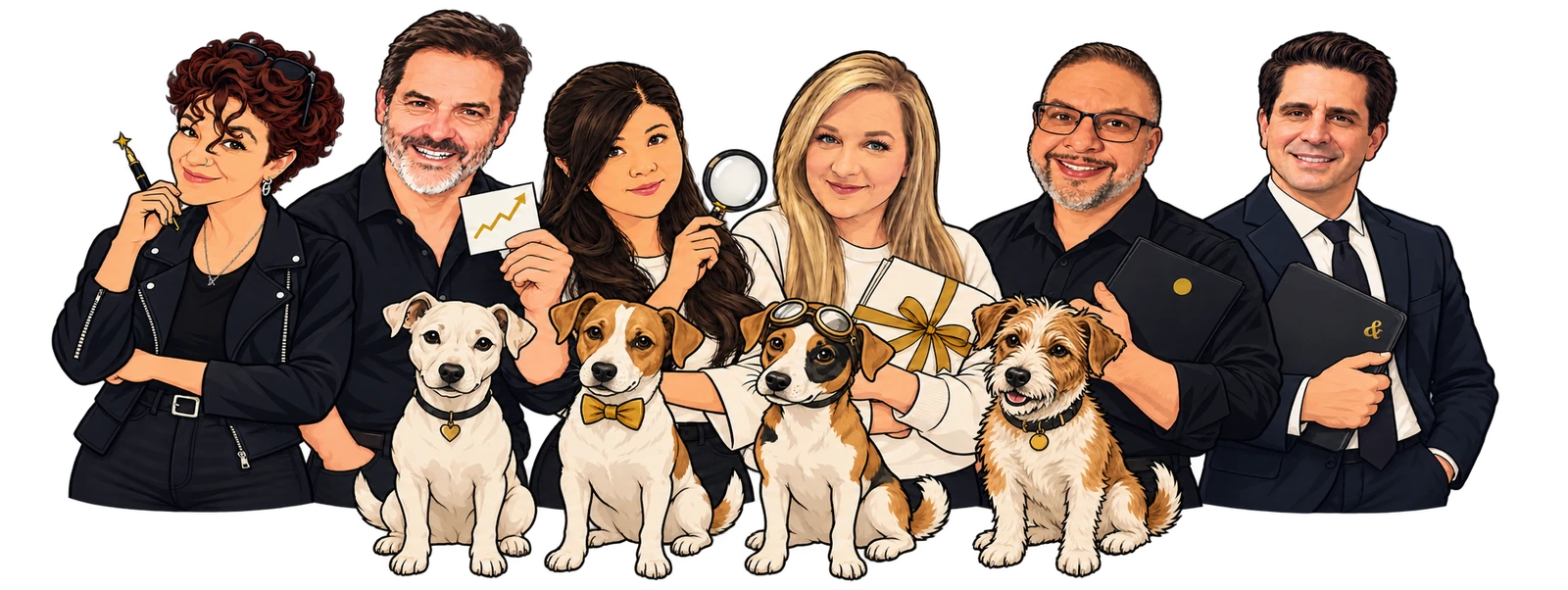 Lisa, Nate, Evy, Sam, Derrick, and Adam with Lucy, Linus, Luna, and Lambert.